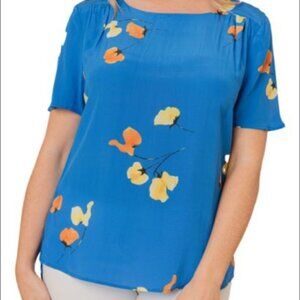 Daniel Rainn Blue floral top short sleeve blouse